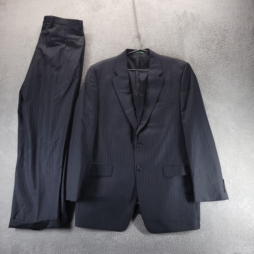 Lauren Ralph Lauren Suit Mens 42 33x30 Gray Pinstripe Wool Pleated Comfort 2pc
